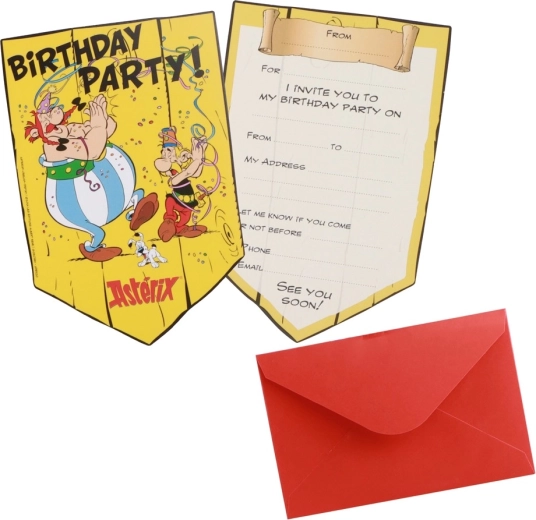 Invitations Astérix avec enveloppes (anglais) – 8 pcs, 10 × 14,8 cm