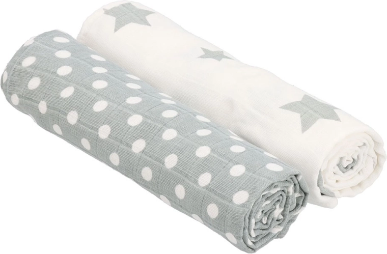 Langes serviettes en tissu tétra New Baby Softy 90 × 110 cm, gris et blanc, 2 pcs