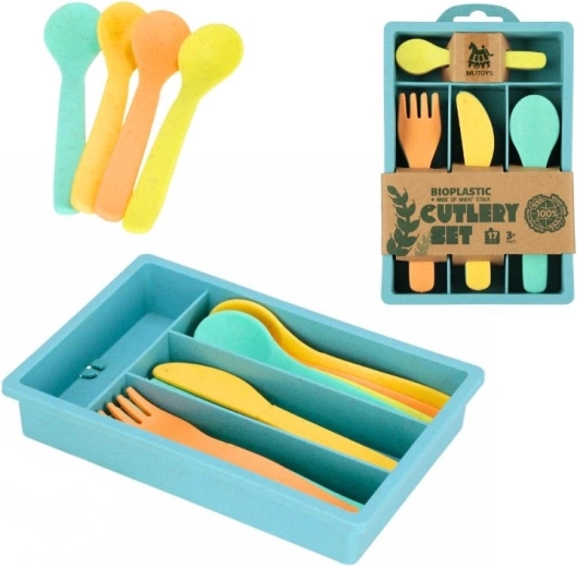 Set de couverts pour enfants 16 pièces en bioplastique avec organiseur