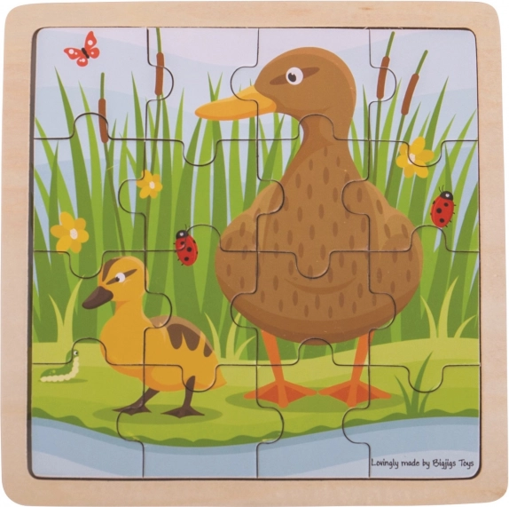 Puzzle encadré en bois BIGJIGS TOYS – cane et caneton – 16 pièces