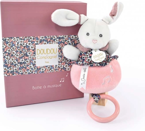 Coffret cadeau Doudou – lapin en peluche rose avec mélodie 20 cm