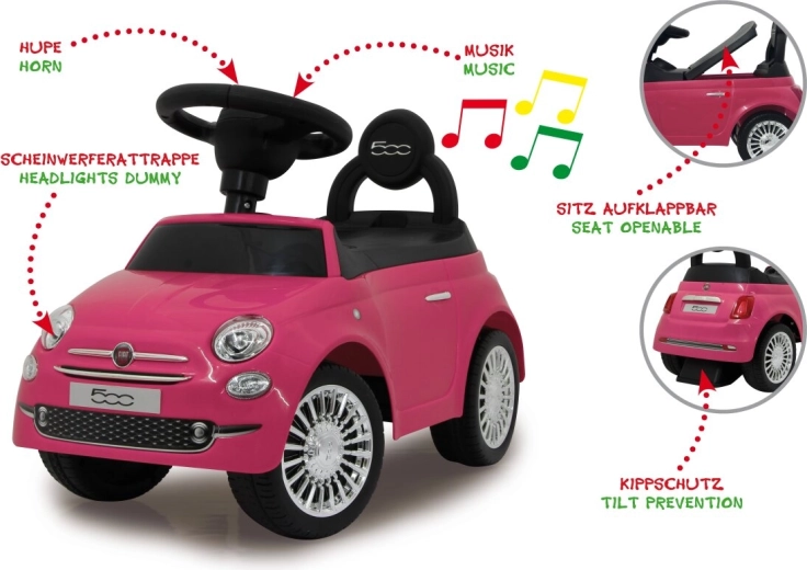 Porteur et trotteur Jamara Fiat 500 2v1 rose