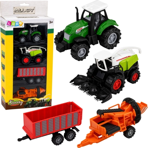 Ensemble de véhicules agricoles – tracteur, ensileuse, remorque et presse (4 pcs) 1:68