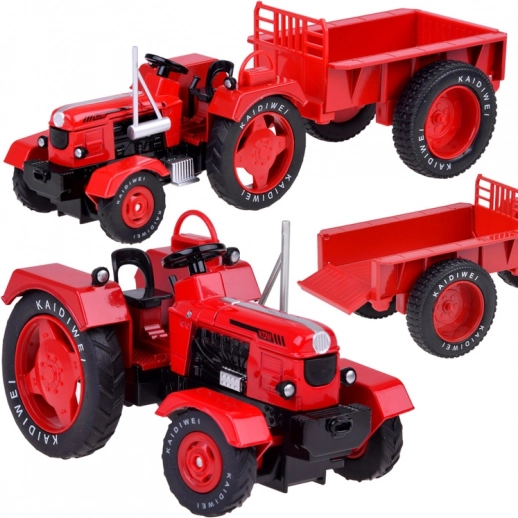 tracteur rouge en métal avec remorque 1:18 avec pneus en caoutchouc