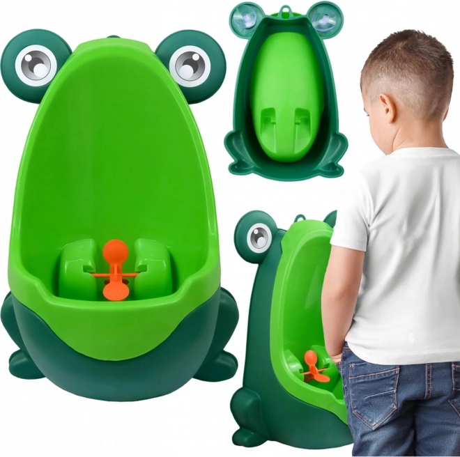 Urinoir mural pour enfants en forme de grenouille avec cible rotative – Verte