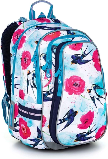 Sac à dos scolaire Topgal avec hirondelles et coquelicots
