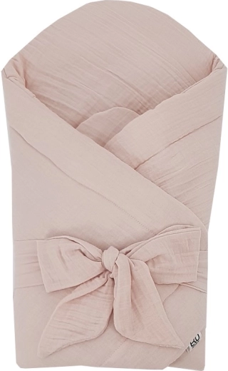 EKO lange emmaillotage en mousseline avec insert en coco et ruban, rose poudré 75 × 75 cm