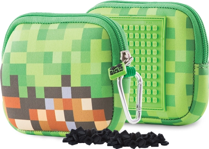 Pixie Crew trousse universelle à fermeture éclair avec panneau pixel en silicone, vert-marron