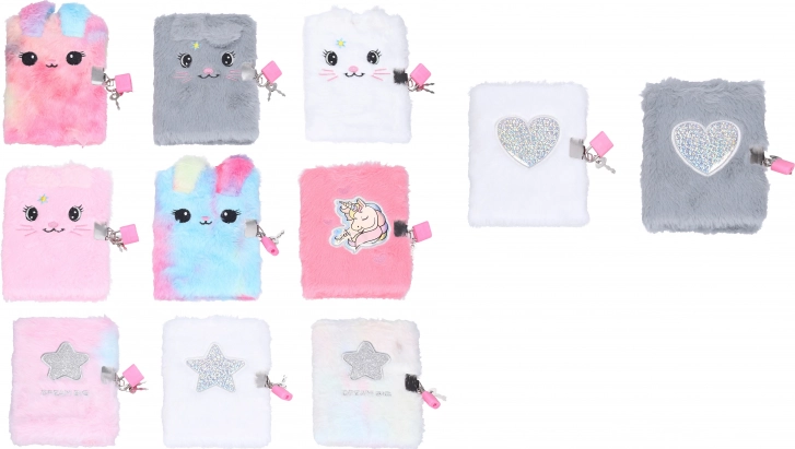 Journal intime avec cadenas, couverture en peluche, 10,5 × 15 cm, 70 pages blanches