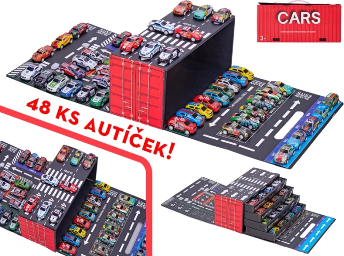 Ensemble de 48 petites voitures de course métalliques à friction (retour)