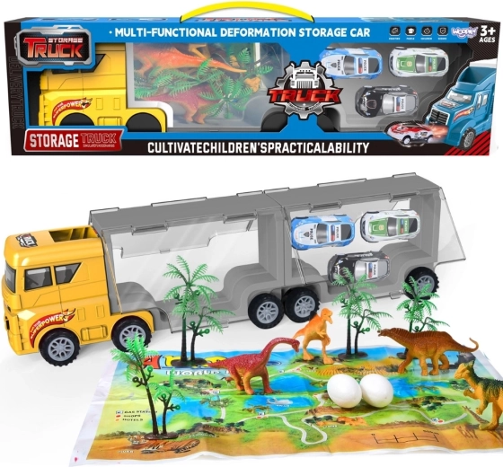 Transporteur de voitures Woopie 2 en 1 avec dinosaures et figurines