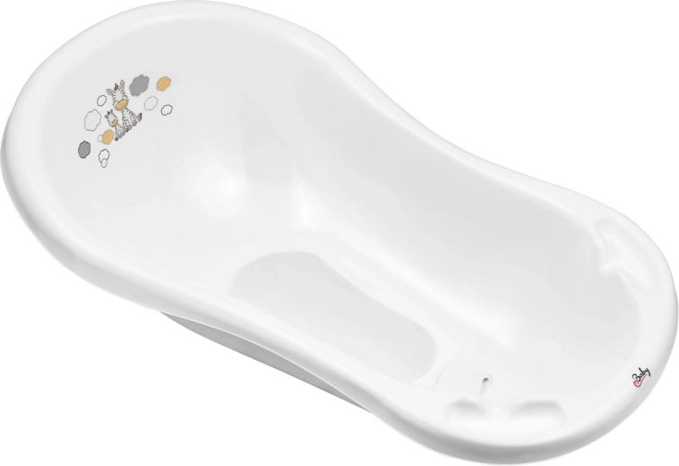 Baignoire bébé Maltex avec bouchon et tapis antidérapant Zebra 84 cm blanche