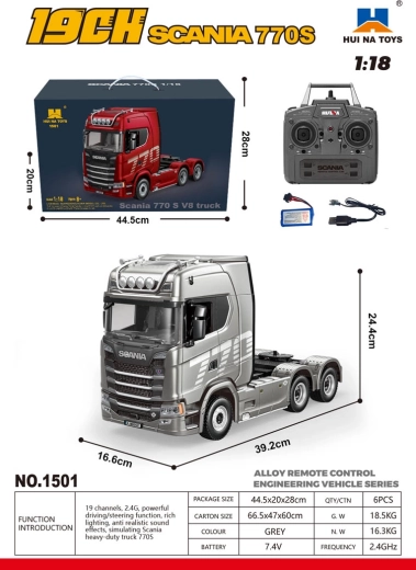 Camion télécommandé Scania 770S 1:18 gris