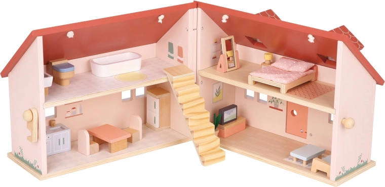 Maison de poupées pliable en bois avec meubles