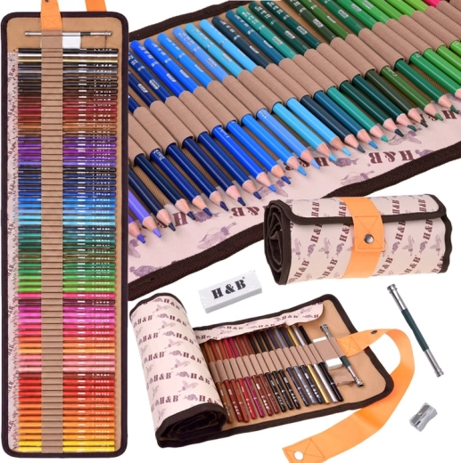 Crayons de couleur H&B – set de 72 couleurs dans un étui roulable