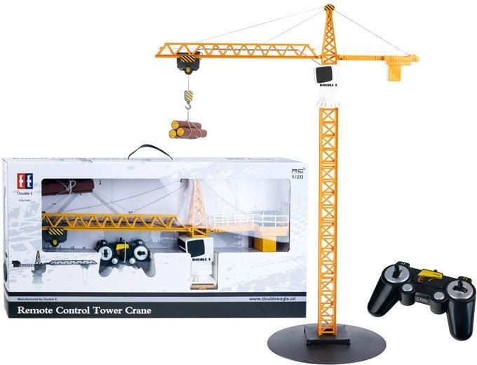 Grue à tour télécommandée Double E 1:20 avec rotation 360° et télécommande 2,4 GHz