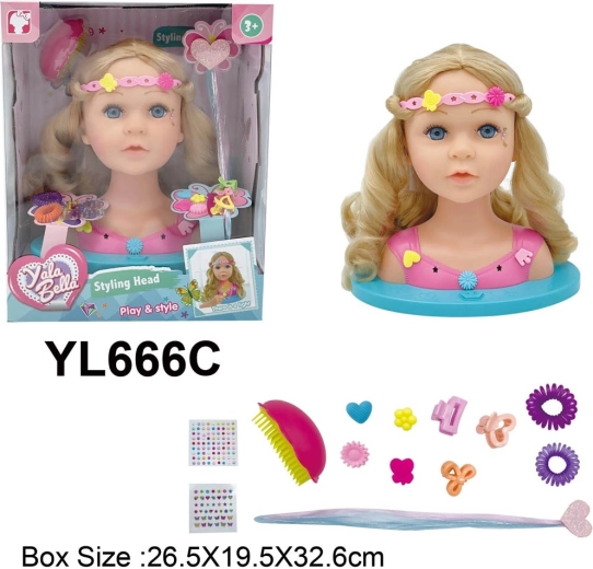 Kit de coiffure et de styling – tête de poupée avec accessoires