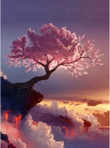 Mosaïque diamant (diamond painting) arbre dans les nuages 30 × 40 cm - 1 pièce