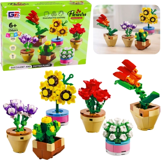 Jeu de construction Fleurs en pots 256 pièces, 6 modèles