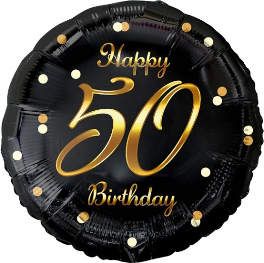 Ballon en feuille Happy 50 Birthday – noir avec impression dorée