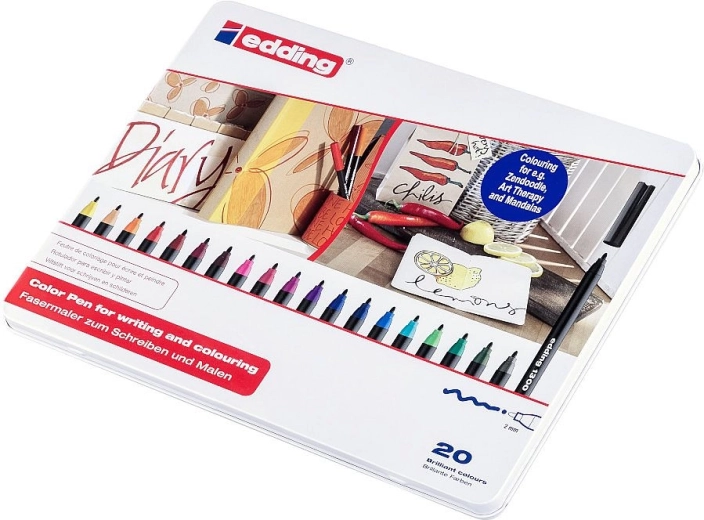 Feutres edding 1300 – set de 20 couleurs dans une boîte métallique