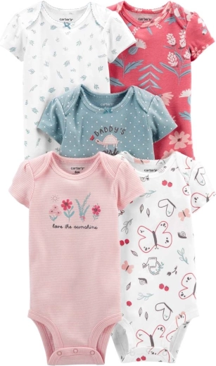 Bodies bébé fille Carter’s en coton à manches courtes rose/bleu, lot de 5