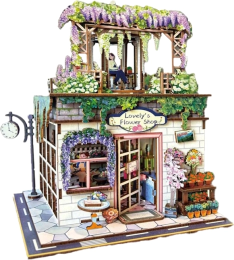 Puzzle 3D en bois – boutique de fleurs avec effets lumineux