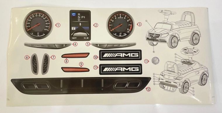 Planche d’autocollants pour voiture à pousser Mercedes-Benz C63
