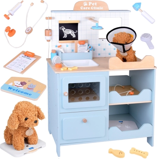 Clinique vétérinaire en bois pour enfants avec chien en peluche
