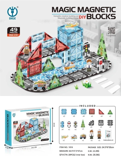 Jeu de construction magnétique ville 49 pièces