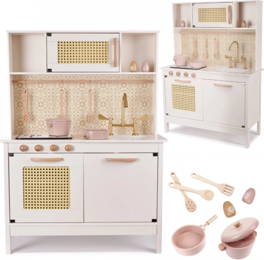 Cuisine enfant en bois MDF rétro boho 100 cm avec accessoires