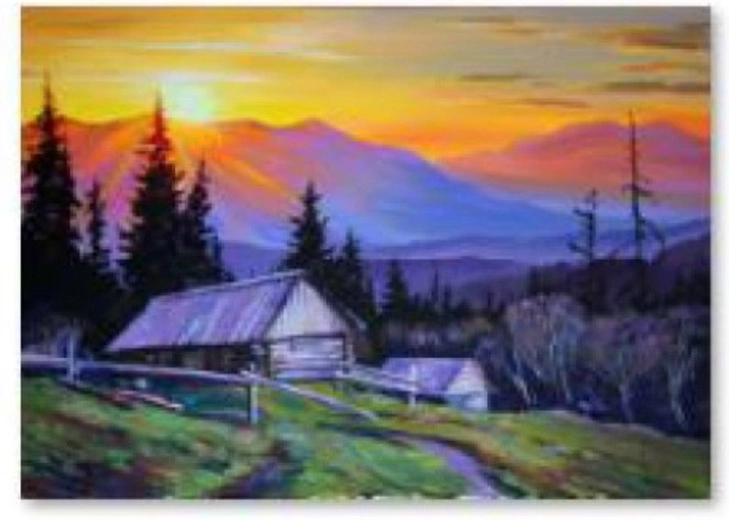 Peinture diamant – montagnes au coucher du soleil 40 × 30 cm