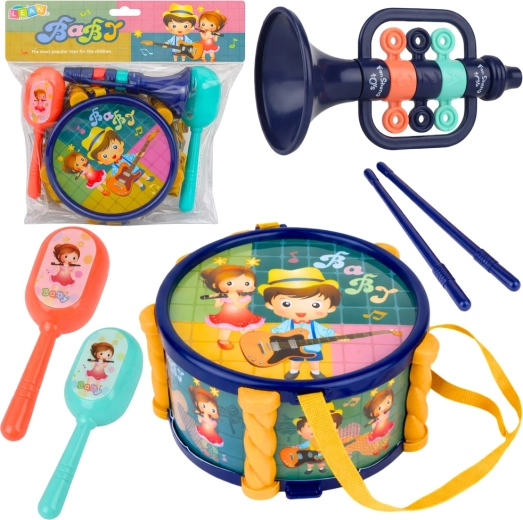 Set musical pour enfants – tambour, trompette et hochets