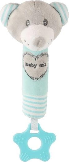 Hochet en peluche avec sifflet et anneau de dentition BABY MIX – ourson, menthe