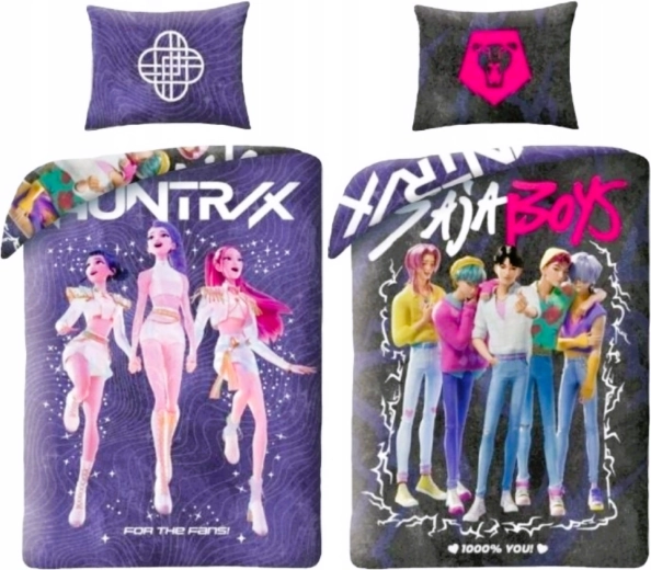Parure de lit réversible K-pop demon hunters Huntrix et Saja boys 140 × 200 cm