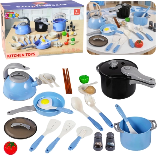Set de cuisine pour enfants 32 pièces bleu