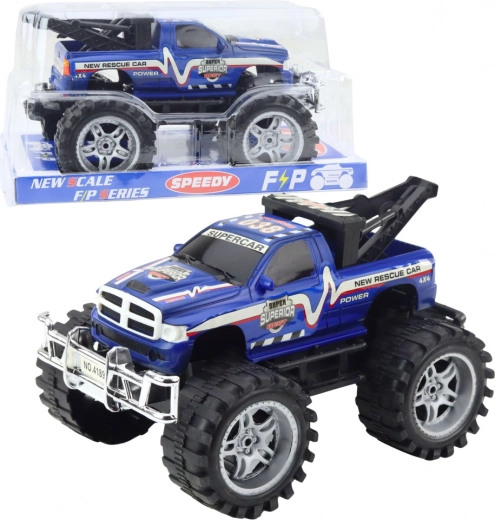 Voiture de secours tout-terrain à propulsion arrière avec crochet de remorquage 27 cm – bleu