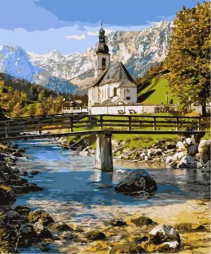 Norimpex Peinture par numéros Église dans les montagnes 40 × 50 cm