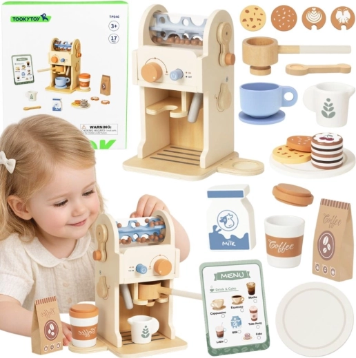 Cafetière en bois Tooky Toy pour enfants – set barista