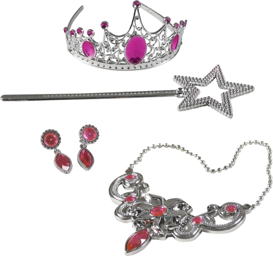 Set de princesse rose avec couronne, baguette et bijoux