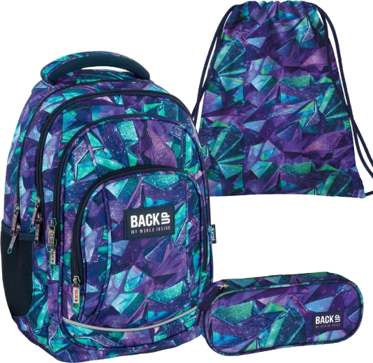 Set scolaire BackUP Crystal 3 en 1 (sac à dos, trousse étui et sac à chaussures)
