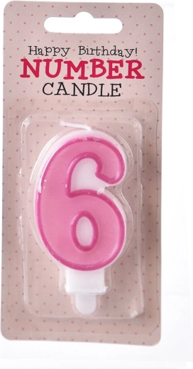 Bougie de gâteau chiffre 6 rose