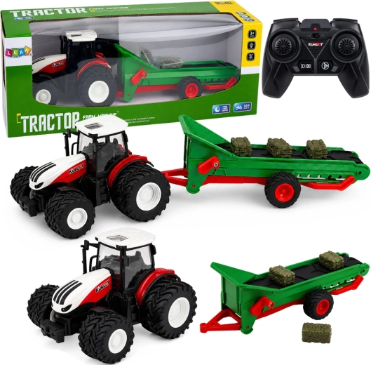 Tracteur agricole RC avec convoyeur et remorque à balles 1:24