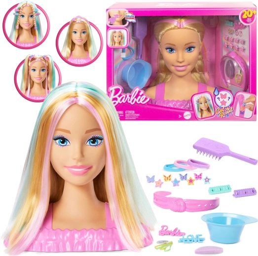 Tête Barbie deluxe à coiffer et à styliser avec cheveux blonds et accessoires