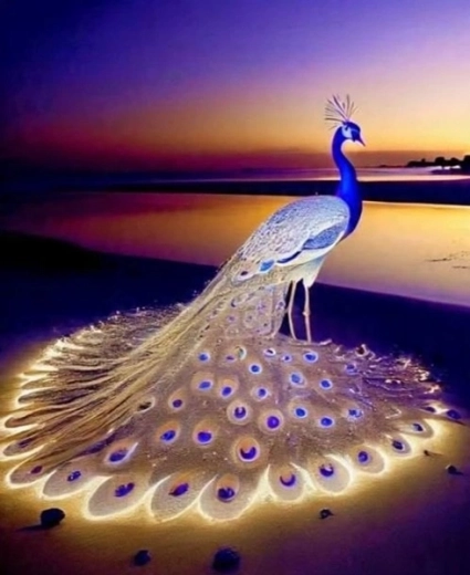 Mosaïque diamant Paon sur la plage 30 × 40 cm