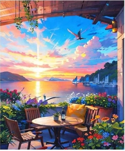 Peinture par numéros – maison avec terrasse 40 × 50 cm