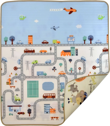Humbi tapis éducatif en mousse réversible rues et animaux 180 × 200 × 0,5 cm