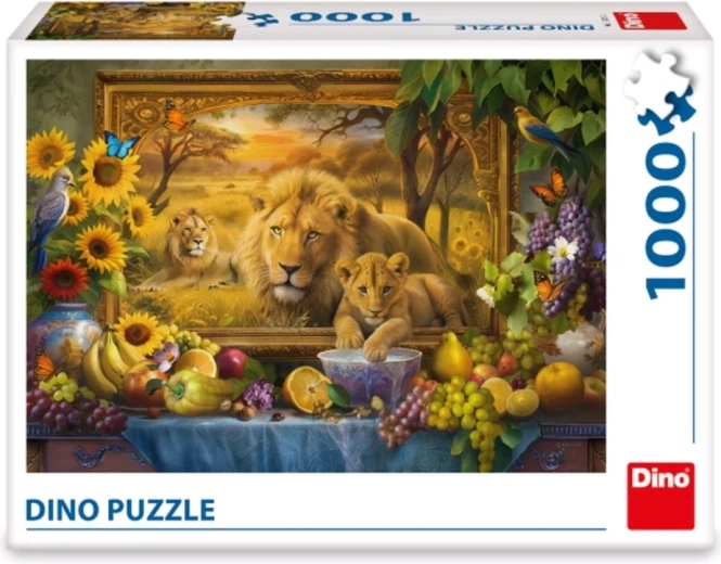 Motif vibrant et détaillé d’une famille de lions