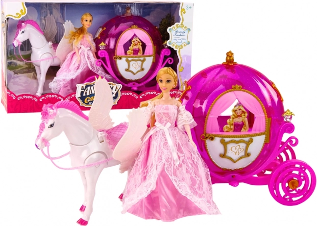 Ensemble magique avec carrosse de cheval et princesse