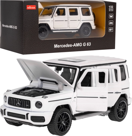 Modèle de voiture Mercedes‑AMG G 63 1:32 Rastar avec carrosserie métallique et éléments ouvrants – Blanc